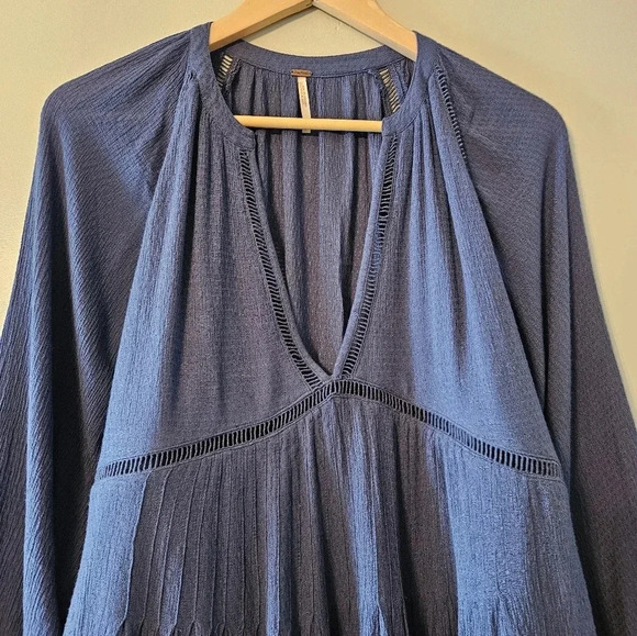 Free People Go Lightly Swing Babydoll Boho Blue  Women's Mini Dress Size Small. - Picture 7 of 16